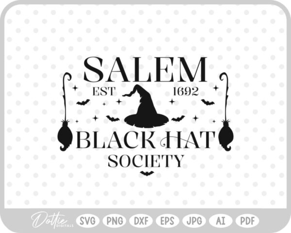 Salem Black Hat Society Witch Halloween Hat Broom  SVG PNG DXF – Cricut Silhouette Cutting File