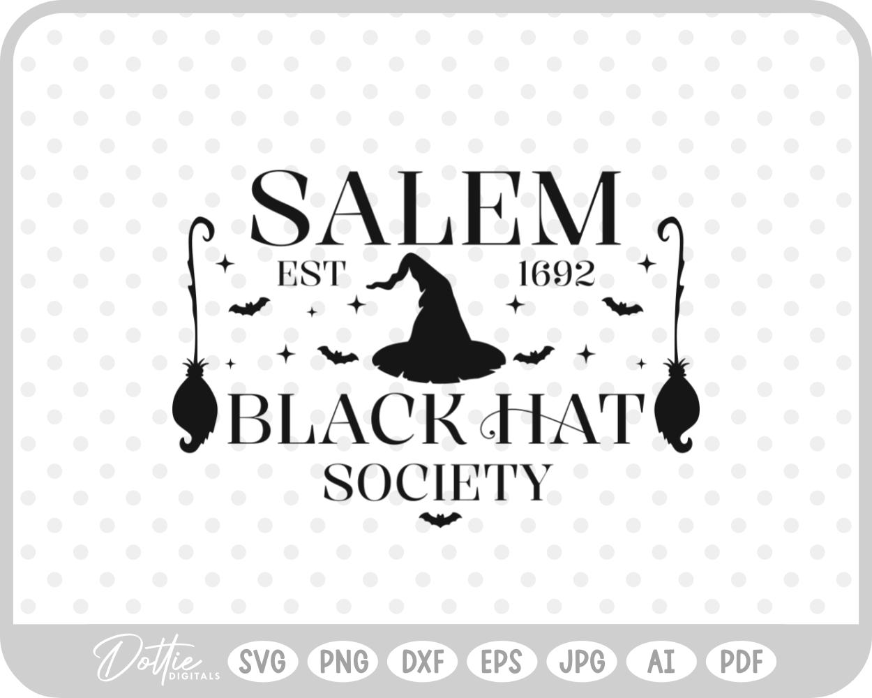 Salem Black Hat Society Witch Halloween Hat Broom  SVG PNG DXF – Cricut Silhouette Cutting File