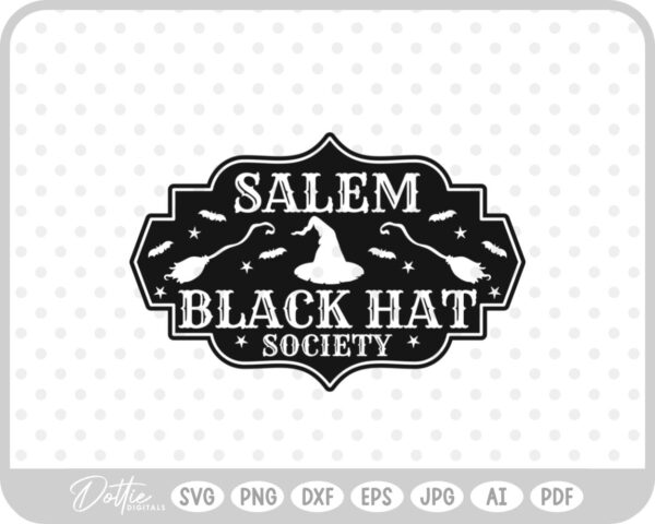Salem Black Hat Society Witch Halloween Hat Broom  SVG PNG DXF – Cricut Silhouette Cutting File