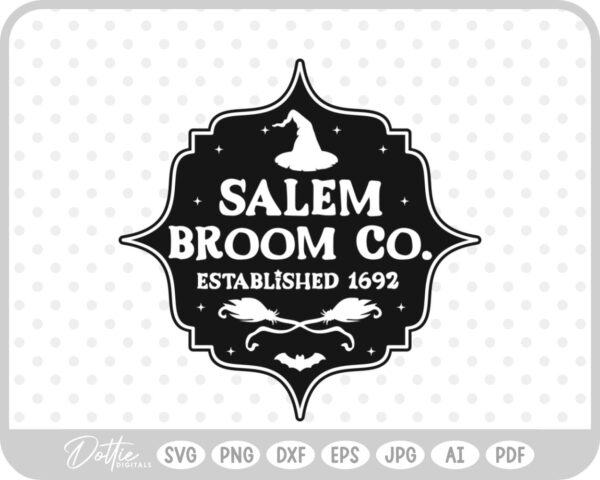 Salem Broom Co. Witch Halloween Hat Broom  SVG PNG DXF – Cricut Silhouette Cutting File
