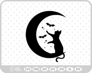 Happy Halloween Moon Cat Witch Bat Spooky SVG PNG DXF – Cricut Silhouette Cutting File