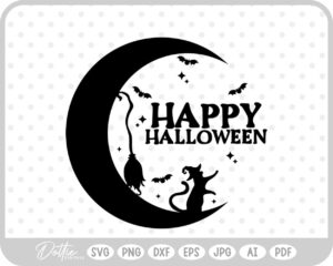 Happy Halloween Moon Cat Witch Bat Spooky SVG PNG DXF – Cricut Silhouette Cutting File