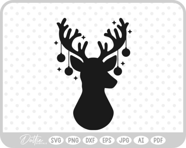 Stag Deer Reindeer Head Shape Silhouette Christmas SVG PNG DXF – Cricut Silhouette Cutting File