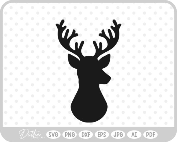Stag Deer Reindeer Head Shape Silhouette Christmas SVG PNG DXF – Cricut Silhouette Cutting File