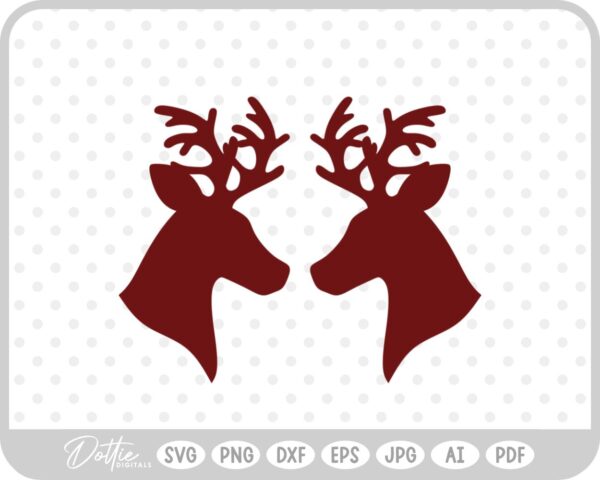Stag Deer Reindeer Head Shape Silhouette Christmas SVG PNG DXF – Cricut Silhouette Cutting File