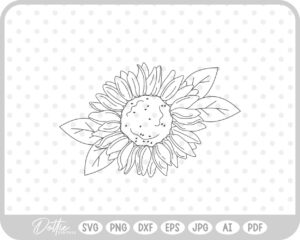 Sunflower Line Drawing With Leaves SVG PNG DXF – Cricut Silhouette Cutting File