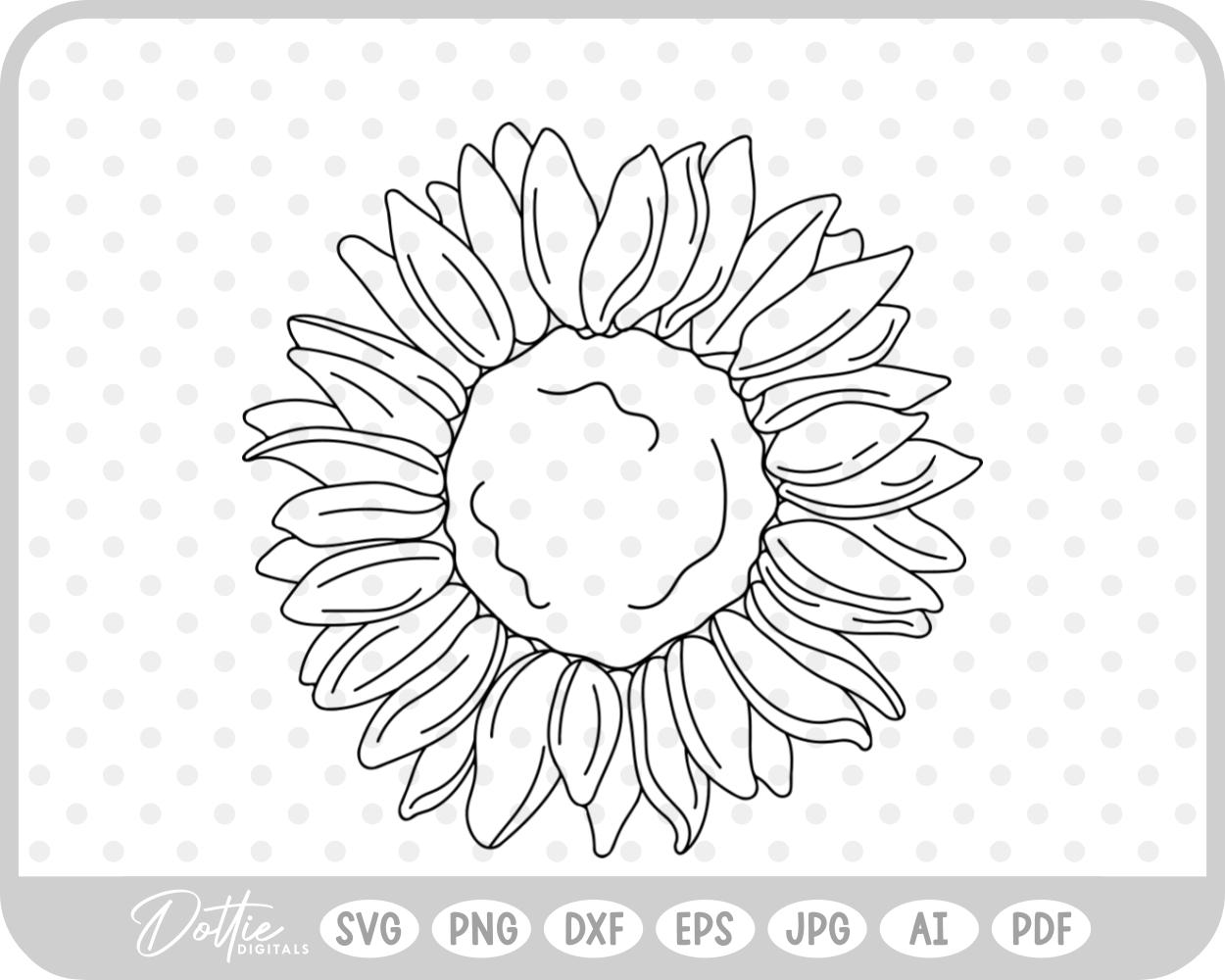 Sunflower Line Art SVG PNG DXF – Cricut Silhouette Cutting File