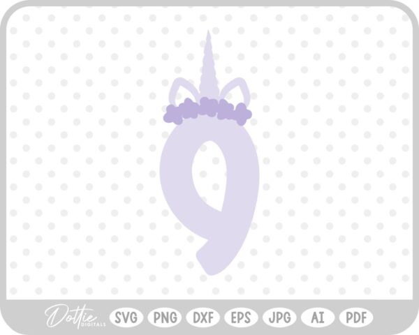 Unicorn Number 9 Nine SVG PNG DXF – Cricut Silhouette Cutting File