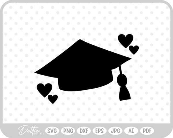 Graduation Cap with Hearts SVG PNG DXF – Cricut Silhouette Cutting File
