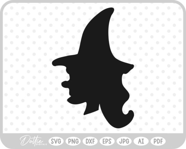 Witch Head Silhouette Outline Hat Halloween SVG PNG DXF – Cricut Silhouette Cutting File
