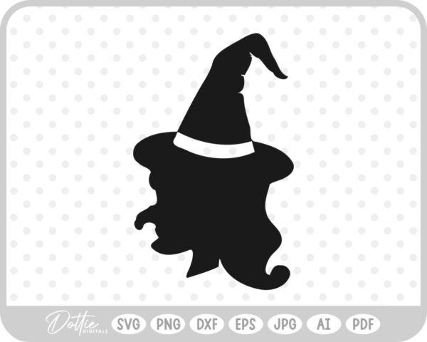 Witch Head Silhouette Outline Hat Halloween SVG PNG DXF – Cricut Silhouette Cutting File