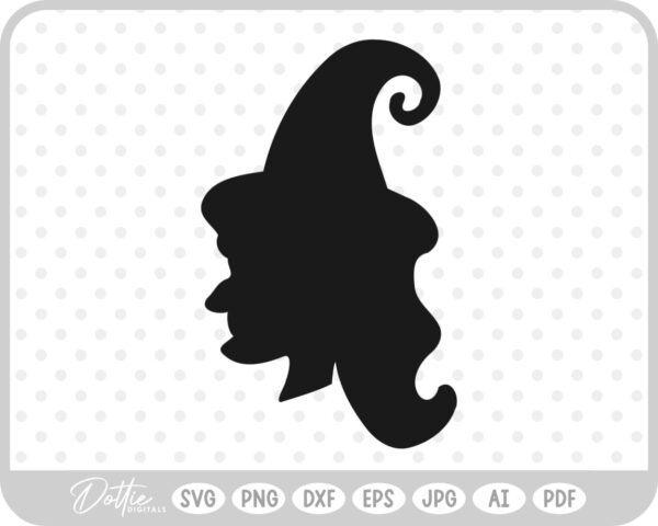 Witch Head Silhouette Outline Hat Halloween SVG PNG DXF – Cricut Silhouette Cutting File