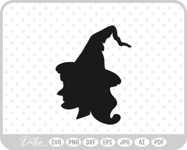Witch Head Silhouette Outline Hat Halloween SVG PNG DXF – Cricut Silhouette Cutting File