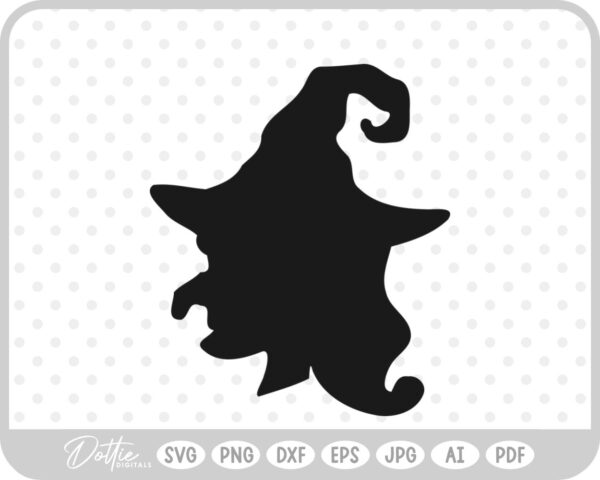Witch Head Silhouette Outline Hat Halloween SVG PNG DXF – Cricut Silhouette Cutting File