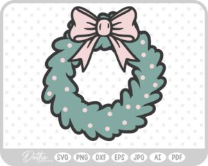 Festive Christmas Wreath Bow Bells Winter SVG PNG DXF – Cricut Silhouette Cutting File