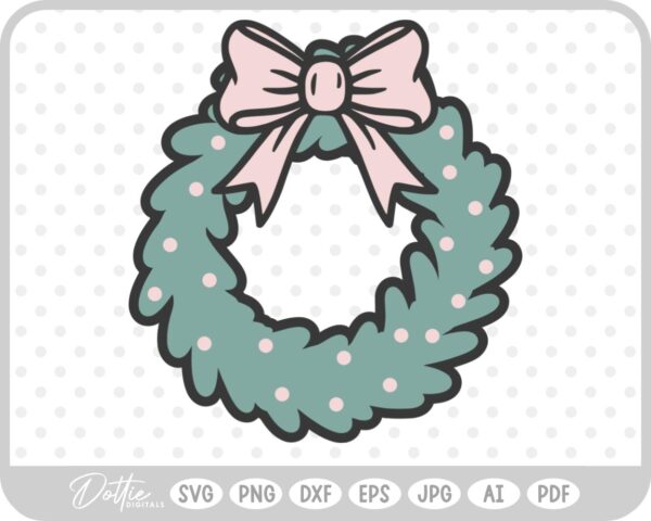 Festive Christmas Wreath Bow Bells Winter SVG PNG DXF – Cricut Silhouette Cutting File
