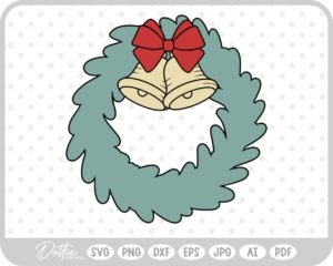 Festive Christmas Wreath Bow Bells Winter SVG PNG DXF – Cricut Silhouette Cutting File