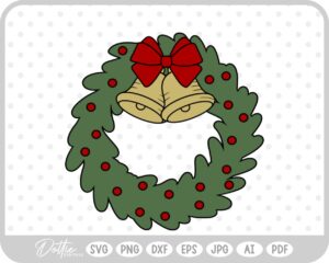 Festive Christmas Wreath Bow Bells Winter SVG PNG DXF – Cricut Silhouette Cutting File