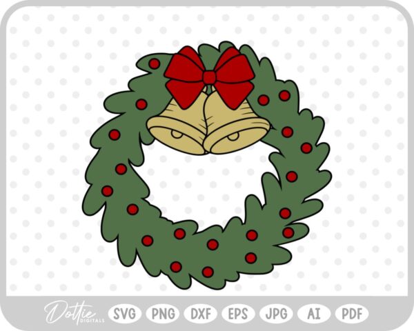 Festive Christmas Wreath Bow Bells Winter SVG PNG DXF – Cricut Silhouette Cutting File