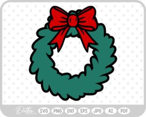 Festive Christmas Wreath Bow Bells Winter SVG PNG DXF – Cricut Silhouette Cutting File