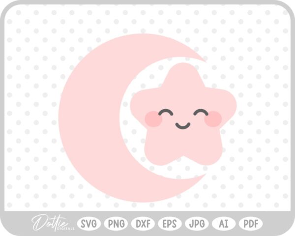 Cute Pink Moon And Star SVG PNG DXF – Cricut Silhouette Cutting File
