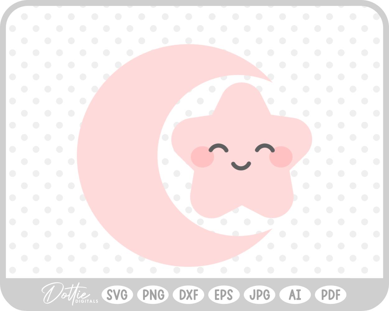 Cute Pink Moon And Star SVG PNG DXF – Cricut Silhouette Cutting File